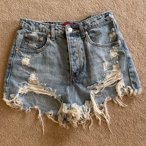 Signature Blue Jean Shorts Distressed Frayed Hem
